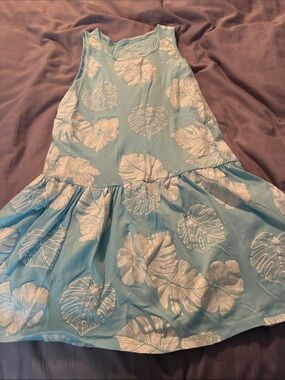 George Blue Tank Dress with White Tropical Print